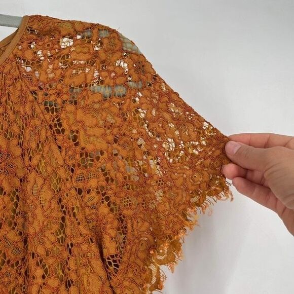 J. Crew Women's Lace Overlay Lined Keyhole Front Top Blouse Burnt Orange Small - Picture 9 of 12